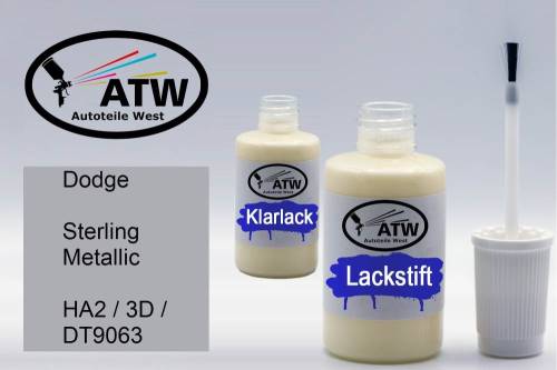 Dodge, Sterling Metallic, HA2 / 3D / DT9063: 20ml Lackstift + 20ml Klarlack - Set, von ATW Autoteile West.